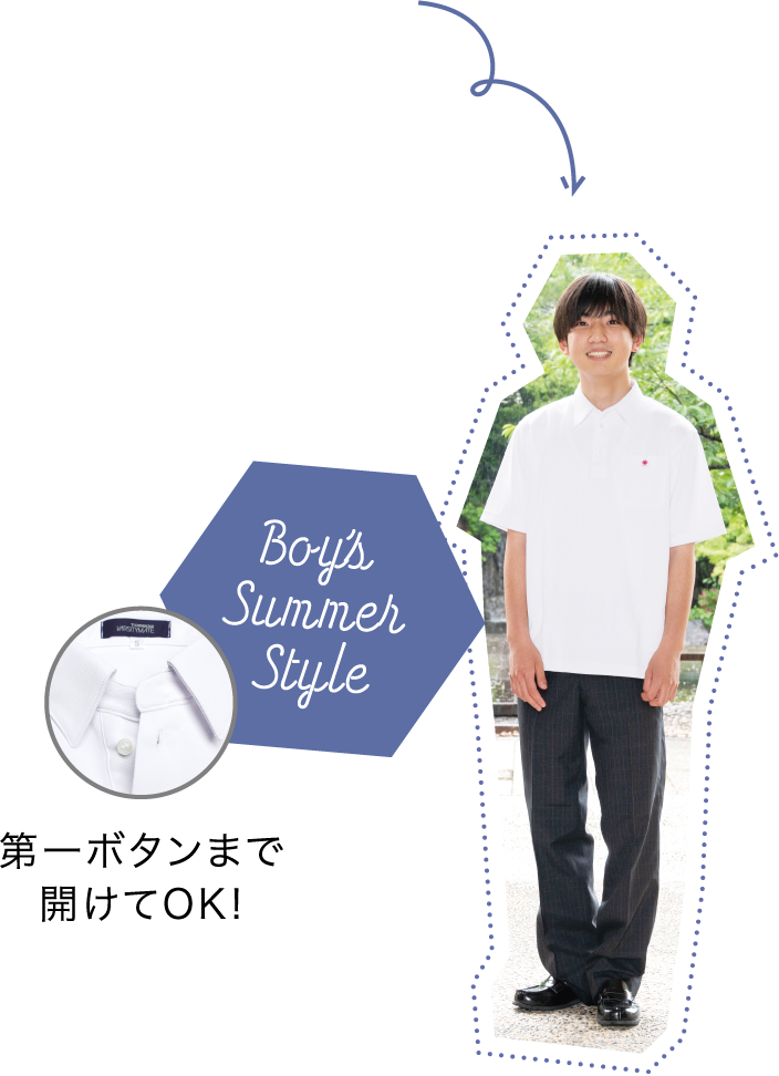 Boy's Summer Style 胸元の校章がポイント！